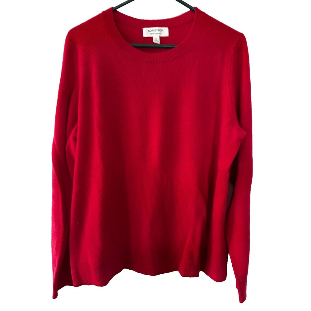 Nordstrom 100% Cashmere Red Crewneck Sweater Women Soft Luxury Knit Classic